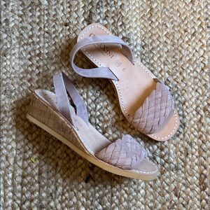 CalaXini 41 Woven Suede Cork Mini Wedge Sandal Shoes